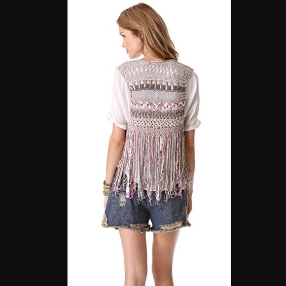 EUC Free People A Stitch In Time Crochet Knit Fringe Sweater Vest - Picture 3 of 10